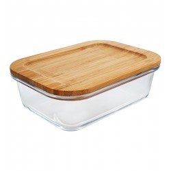 Pote Hermetico 370ml 14,5 x 10,5 x 5,5cm Com Tampa de Bambu